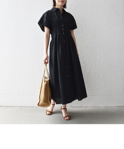 《予約》SHIPS any:〈手洗い可能〉サッカー フレンチ スリーブ シャツ ワンピース