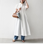 《予約》SHIPS any:〈手洗い可能〉サッカー フレンチ スリーブ シャツ ワンピース