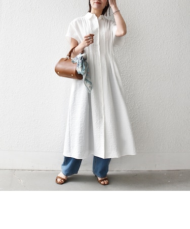 《予約》SHIPS any:〈手洗い可能〉サッカー フレンチ スリーブ シャツ ワンピース