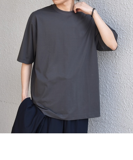 SHIPS any:〈遮熱〉SOLAMENT(R) セミ モックネック リラックス Tシャツ◆