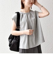 《予約》SHIPS any:〈接触冷感/汗染み防止加工/洗濯機可能〉タック フレア ノースリーブ TEE