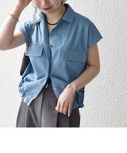 《予約》SHIPS any:〈洗濯機可能〉シャンブレー デニム フレンチスリーブ ドロスト ブラウス