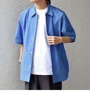 SHIPS any: JAPAN MADE ブルー ストライプ/ソリッド レギュラーカラー 半袖 シャツ◆