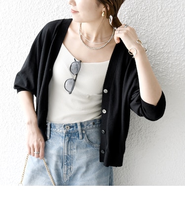 《予約》SHIPS any:〈手洗い可能〉リネン ミックス Vネック ショート シアー カーディガン 2