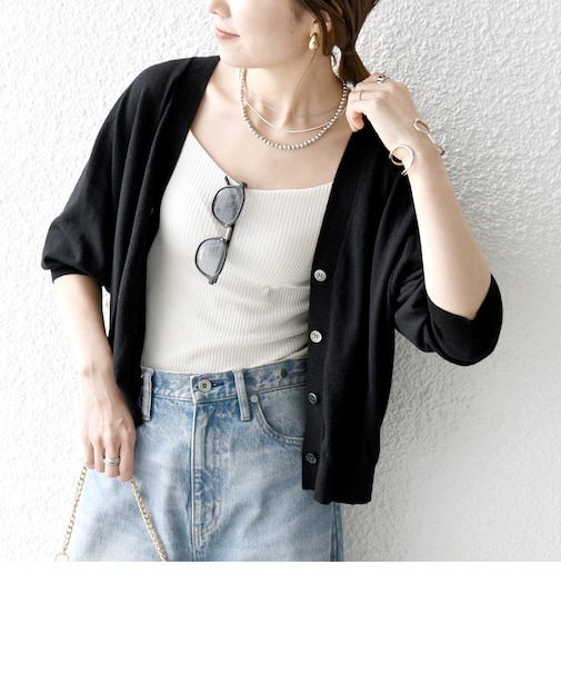 《予約》SHIPS any:〈手洗い可能〉リネン ミックス Vネック ショート シアー カーディガン 2