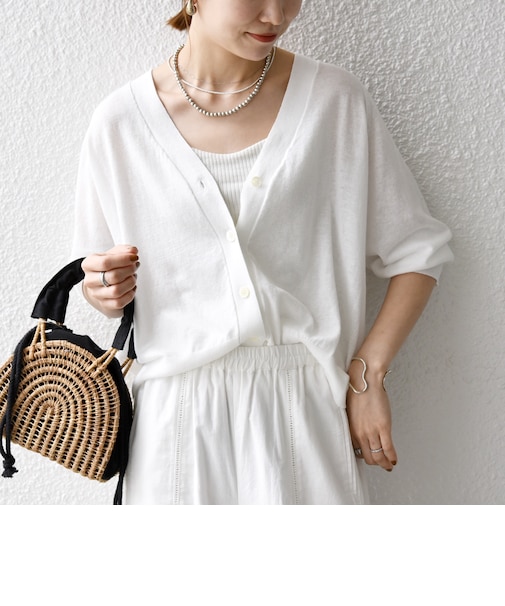 《予約》SHIPS any:〈手洗い可能〉リネン ミックス Vネック ショート シアー カーディガン 2