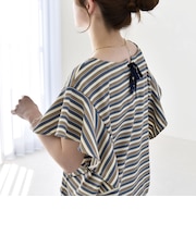 《予約》quaranciel:〈洗濯機可能〉マルチボーダー ラッフル コクーン プルオーバー