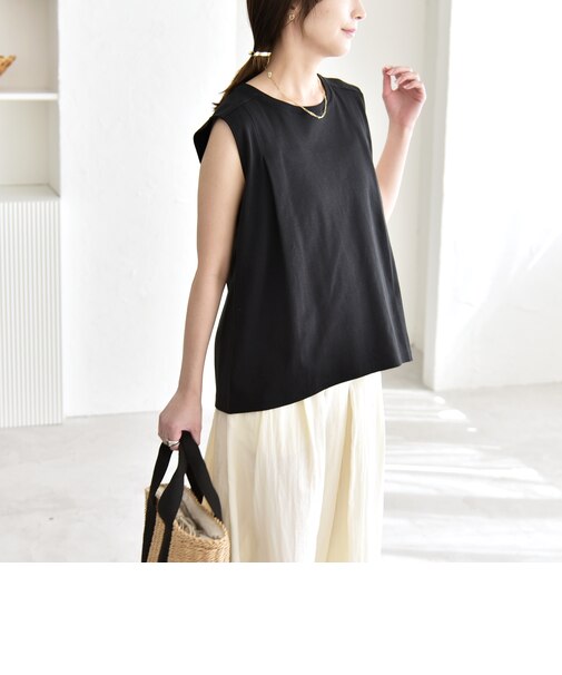 《予約》quaranciel:〈接触冷感/汗染み防止加工/洗濯機可能〉クルー ノースリーブ TEE