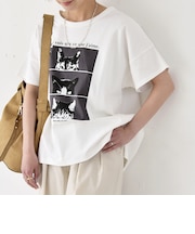 《予約》quaranciel:〈接触冷感/汗染み防止加工/洗濯機可能〉CAT プリント TEE