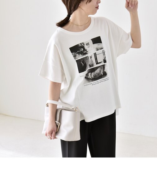 《予約》quaranciel:〈接触冷感/汗染み防止加工/洗濯機可能〉CAT プリント TEE