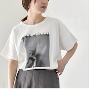 《予約》quaranciel:〈接触冷感/汗染み防止加工/洗濯機可能〉CAT プリント TEE