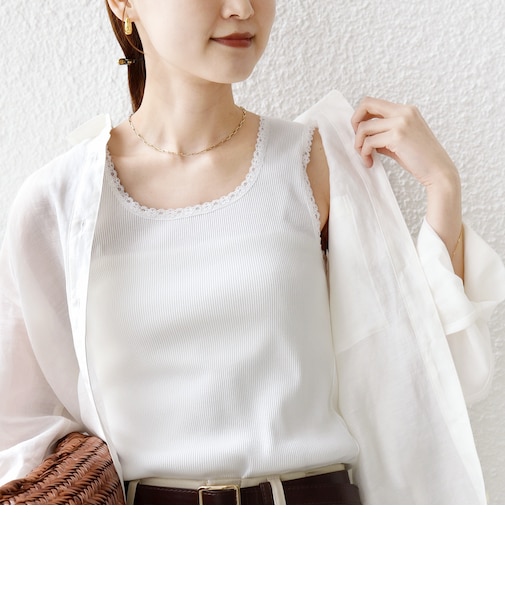 〈手洗い可能〉レース トリミング 2WAY タンクトップ
