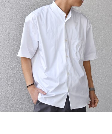 SHIPS any:〈ストレッチ〉Primeflex(R) JAPAN MADE バンドカラー ポケット 半袖 シャツ◆