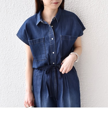 《予約》SHIPS Colors:〈洗濯機可能〉ファンクション デニム フレア スリーブ シャツ◆