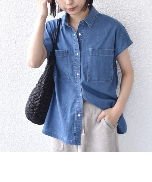 《予約》SHIPS Colors:〈洗濯機可能〉ファンクション デニム フレア スリーブ シャツ◆