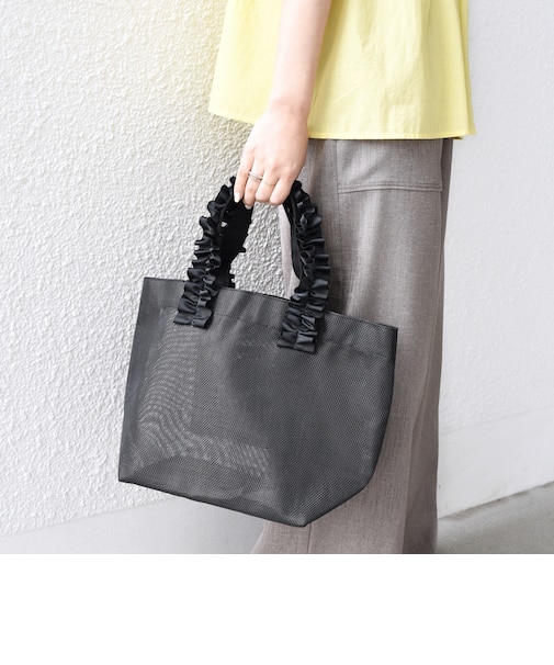 《予約》SHIPS Colors:フリルハンドル メッシュ トート◆