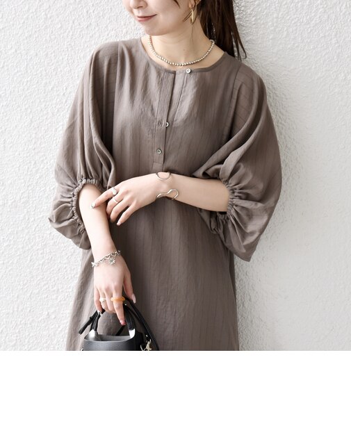 《予約》SHIPS any:〈洗濯機可能〉リネン ミックス ボリューム スリーブ ワンピース