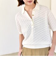 《予約》quaranciel:〈手洗い可能〉透かし編み ポロ ニット プルオーバー