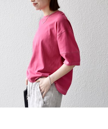 《予約》SHIPS any:〈抗菌防臭/洗濯機可能〉USAコットン 配色 ステッチ ワイド TEE