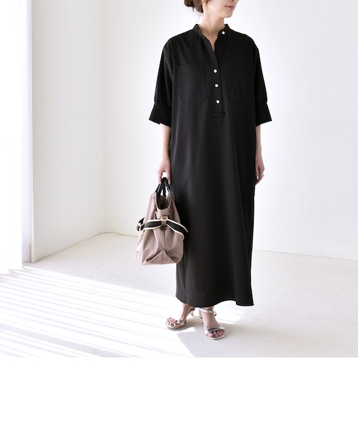 《予約》quaranciel:〈洗濯機可能〉CALCULO(R)使用 バンドカラー シャツ ワンピース