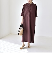 《予約》quaranciel:〈洗濯機可能〉CALCULO(R)使用 バンドカラー シャツ ワンピース