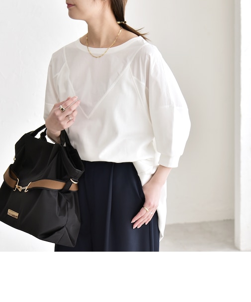 《予約》quaranciel:〈接触冷感/汗染み防止加工/洗濯機可能〉ドッキング Aライン カットソー