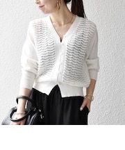 《予約》SHIPS any:〈手洗い可能〉シアー ジャカード コンパクト カーディガン