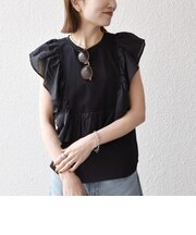 《予約》SHIPS any:〈洗濯機可能〉フリル コンビ ノースリーブ TEE