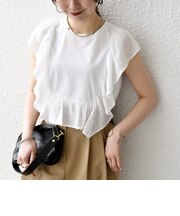 《予約》SHIPS any:〈洗濯機可能〉フリル コンビ ノースリーブ TEE