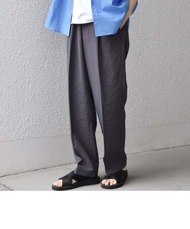 SHIPS any:〈洗濯機可能〉リネン混 2プリーツ リラックス ワイド テーパード パンツ◆