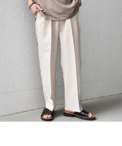 SHIPS any:〈洗濯機可能〉リネン混 2プリーツ リラックス ワイド テーパード パンツ◆