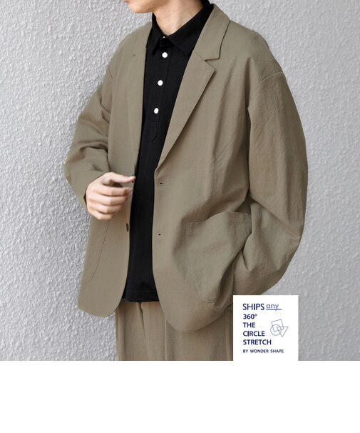 SHIPS any:〈接触冷感/ストレッチ〉360° THE CIRCLE STRETCH リネン ミックス リラックス ジャケット(セットアップ対応)◆