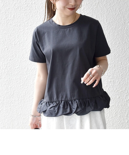 《予約》SHIPS any:〈多機能/洗濯機可能〉マルチファンクション ドッキング ヘム コンパクト TEE