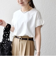 《予約》SHIPS any:〈多機能/洗濯機可能〉マルチファンクション ギャザー スリーブ TEE