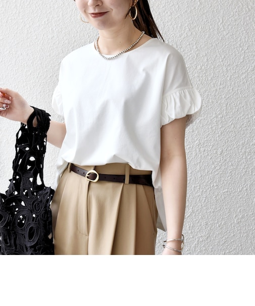 《予約》SHIPS any:〈多機能/洗濯機可能〉マルチファンクション ギャザー スリーブ TEE