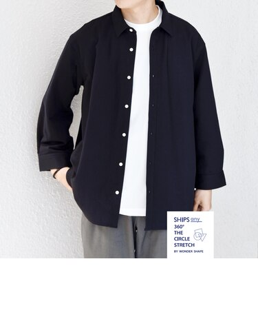 SHIPS any:〈接触冷感/ストレッチ〉360° THE CIRCLE STRETCH リネン ミックス 7分袖 レギュラー シャツ(セットアップ対応)◆