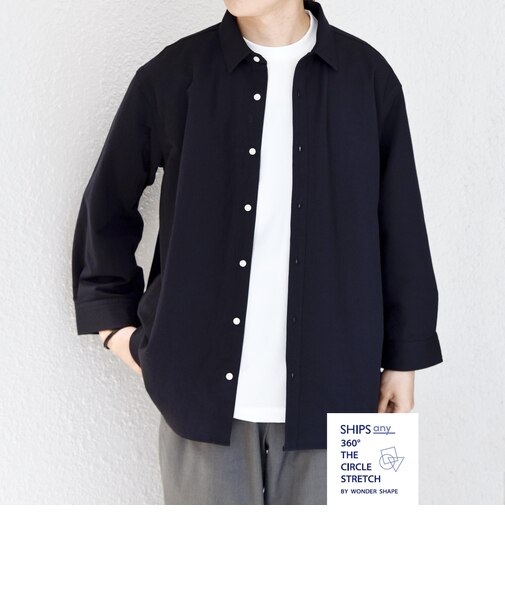 SHIPS any:〈接触冷感/ストレッチ〉360° THE CIRCLE STRETCH リネン ミックス 7分袖 レギュラー シャツ(セットアップ対応)◆