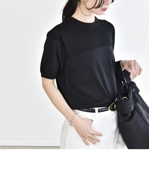 《予約》quaranciel:〈接触冷感/手洗い可能〉コンパクト シアー ニット TEE