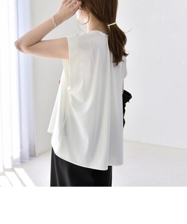 《予約》quaranciel:〈接触冷感/UVカット/吸水速乾/洗濯機可能〉スキッパー ギャザー シャツ カットソー