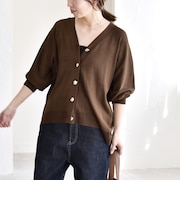 《予約》quaranciel:〈接触冷感/手洗い可能〉メタルボタン Vネック シアー ニット カーディガン