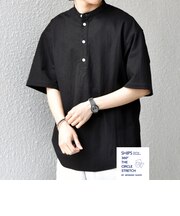 SHIPS any: 360° THE CIRCLE STRETCH リネン ミックス バンドカラー プルオーバー シャツ(セットアップ対応)◇