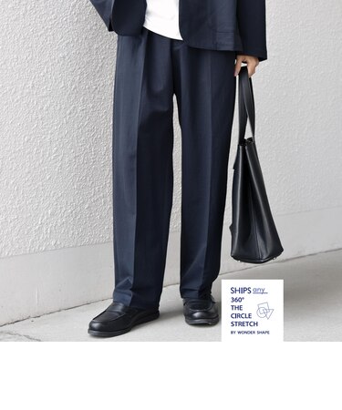 SHIPS any:〈接触冷感/ストレッチ〉360° THE CIRCLE STRETCH リネン ミックス センタークリース イージーパンツ◆