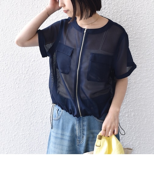 《予約》SHIPS Colors:〈手洗い可能〉メッシュ 5分袖 ジップ ハオリ◆