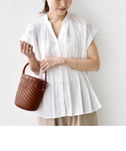 《予約》【WEB限定】〈手洗い可能〉ストレッチ ジョーゼット プリーツ スキッパー ブラウス