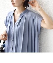 《予約》【WEB限定】〈手洗い可能〉ストレッチ ジョーゼット プリーツ スキッパー ブラウス