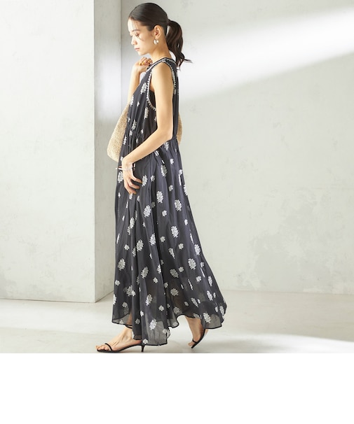 《予約》【SHIPS別注】Fanaka:〈手洗い可能〉フラワー プリント 刺繍 ワンピース