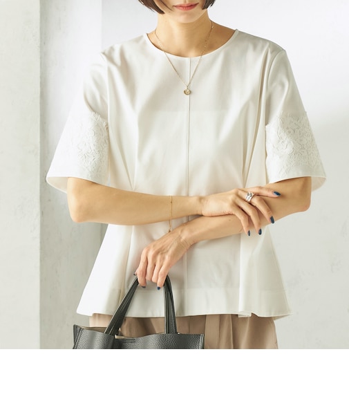 《予約》〈手洗い可能〉シルケット ポンチ レース コンビ プルオーバー