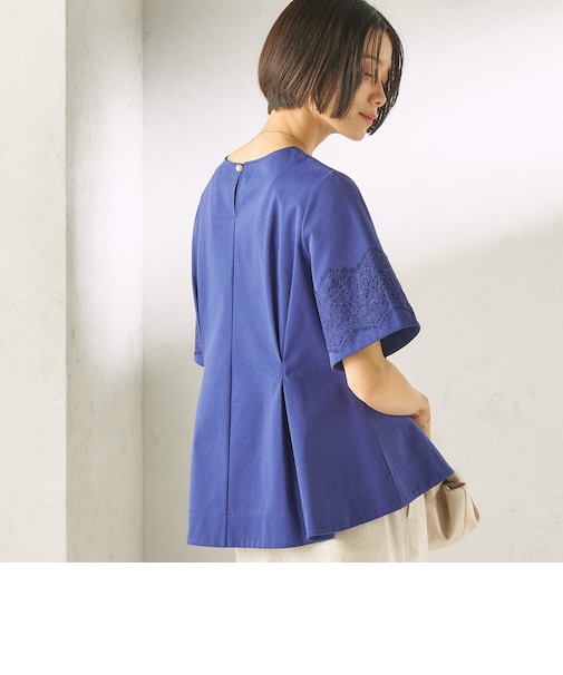 《予約》〈手洗い可能〉シルケット ポンチ レース コンビ プルオーバー