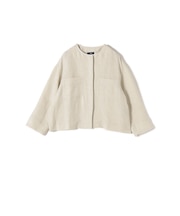 SHIPS Primary Navy Label:麻混 ノーカラー ジャケット（セットアップ対応）