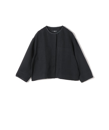 SHIPS Primary Navy Label:麻混 ノーカラー ジャケット（セットアップ対応）